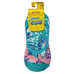 Spongebob Square Pants Womens No Show Socks 2 Pairs Fits Sizes 5-10 Patrick Star